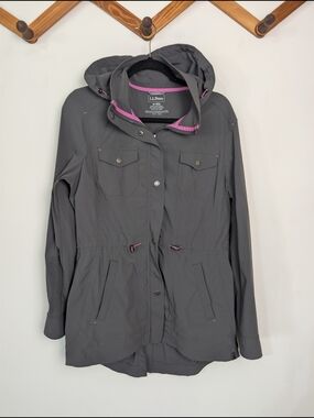 L.L. Bean Luna Windbreaker Hooded Rain Utility‎ Jacket Gray Sz M Hiking Travel